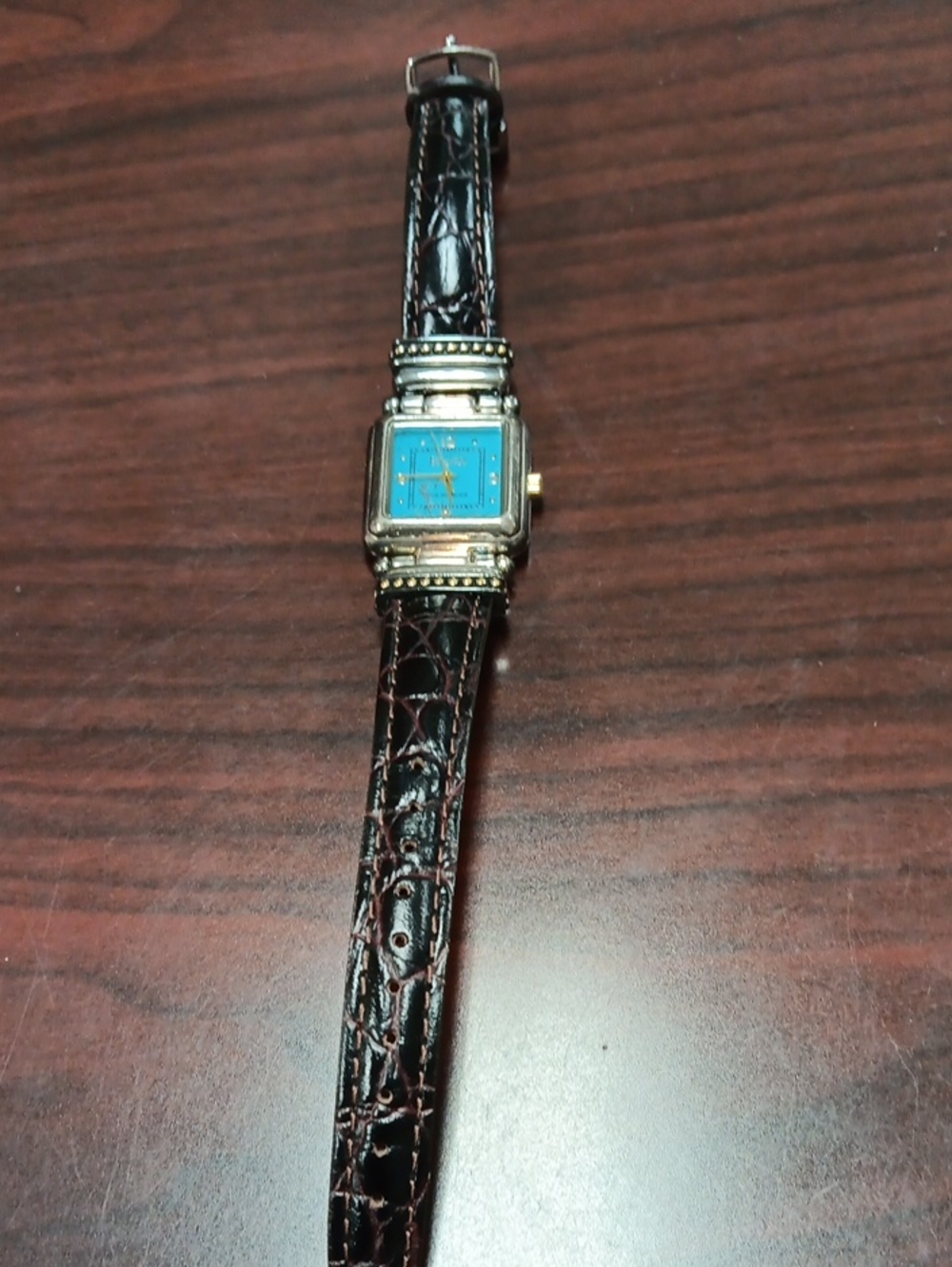 Women's Blue Dial Watch with Dark Brown Leather Strap- 925 Sterling Silver
